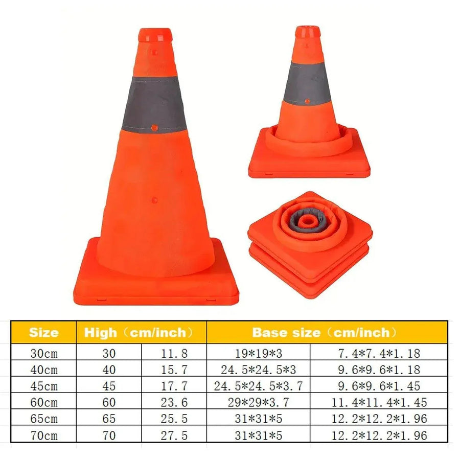 Folding Road Warning Reflective Barrier Cone Emergency Traffic Expansion Safety - 60cm
