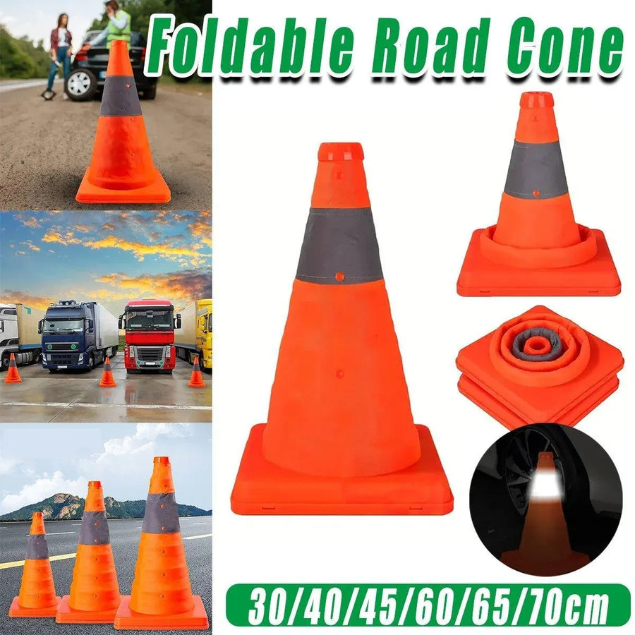 Folding Road Warning Reflective Barrier Cone Emergency Traffic Expansion Safety - 60cm