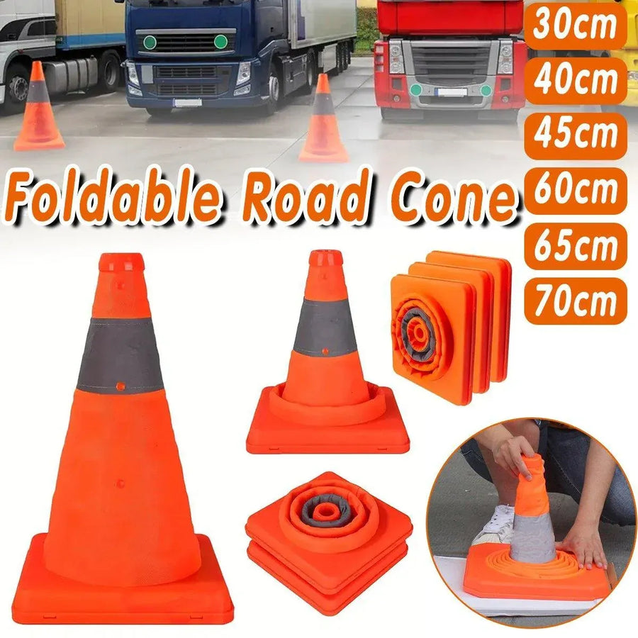 Folding Road Warning Reflective Barrier Cone Emergency Traffic Expansion Safety - 65cm