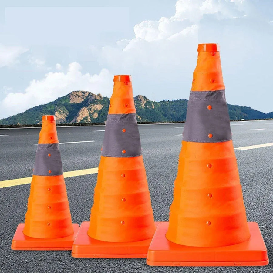 Folding Road Warning Reflective Barrier Cone Emergency Traffic Expansion Safety - 65cm