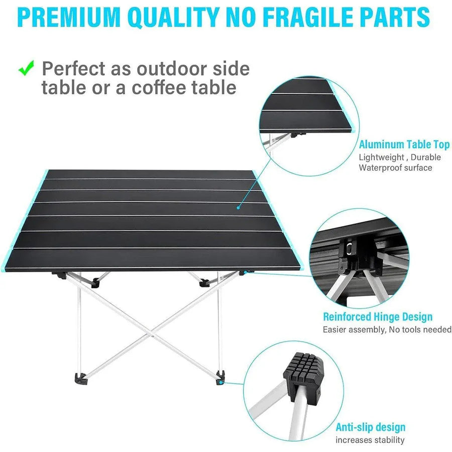 Portable Black Folding Table for Camping Trip BBQ Outdoor Picnic Stall Table