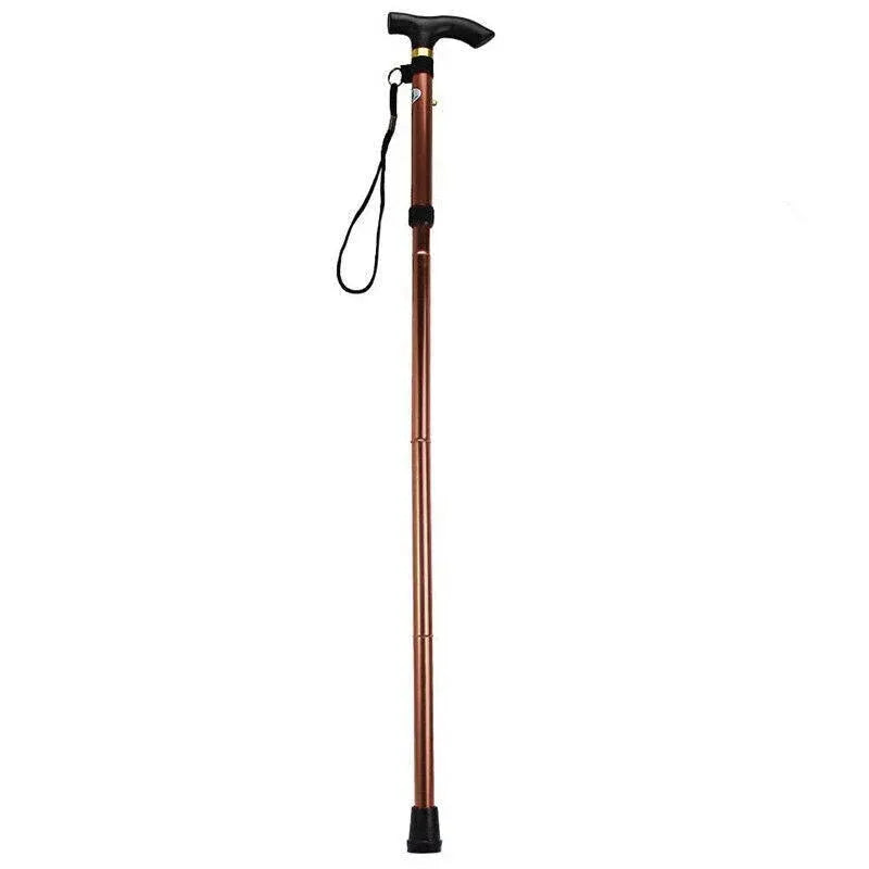 Folding Walking Stick Travel Cane Adjustable Height 82 to 92cm Aluminium Anti Slip - Brown