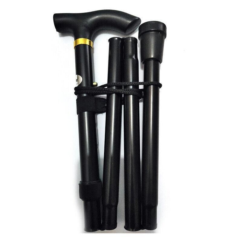 Folding Walking Stick Travel Cane Adjustable Height 82 to 92cm Aluminium Anti Slip - Brown