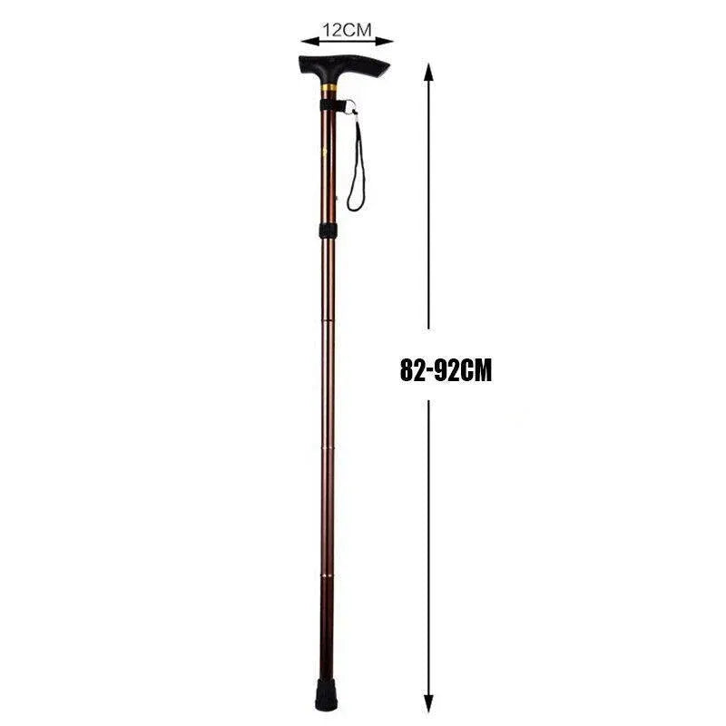 Folding Walking Stick Travel Cane Adjustable Height 82 to 92cm Aluminium Anti Slip - Brown