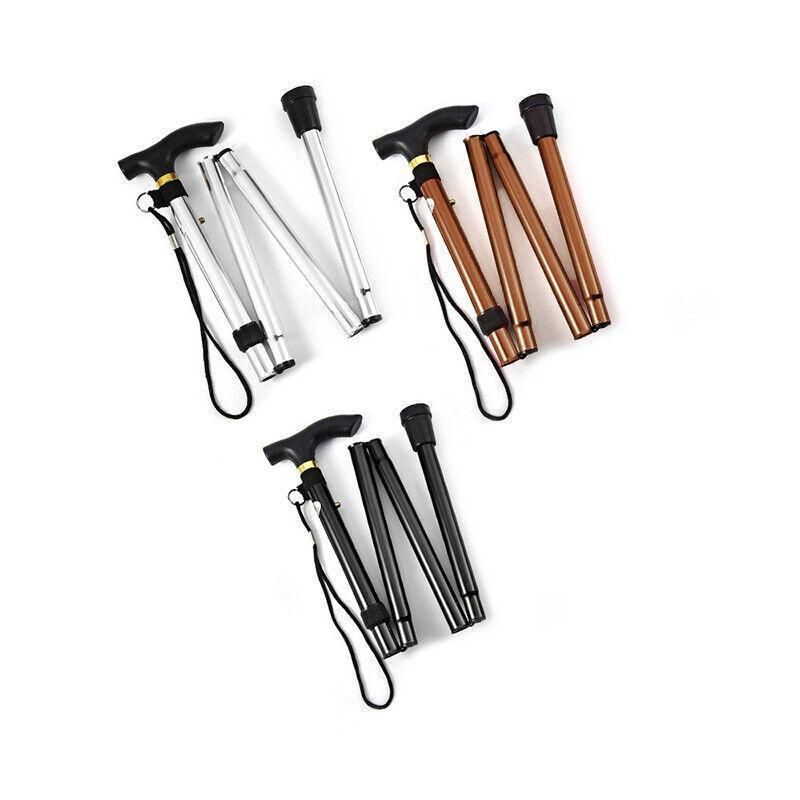 Folding Walking Stick Travel Cane Adjustable Height 82 to 92cm Aluminium Anti Slip - Brown