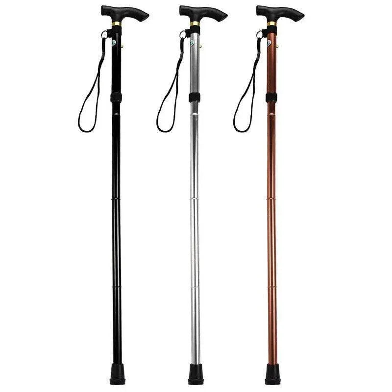Folding Walking Stick Travel Cane Adjustable Height 82 to 92cm Aluminium Anti Slip - Brown