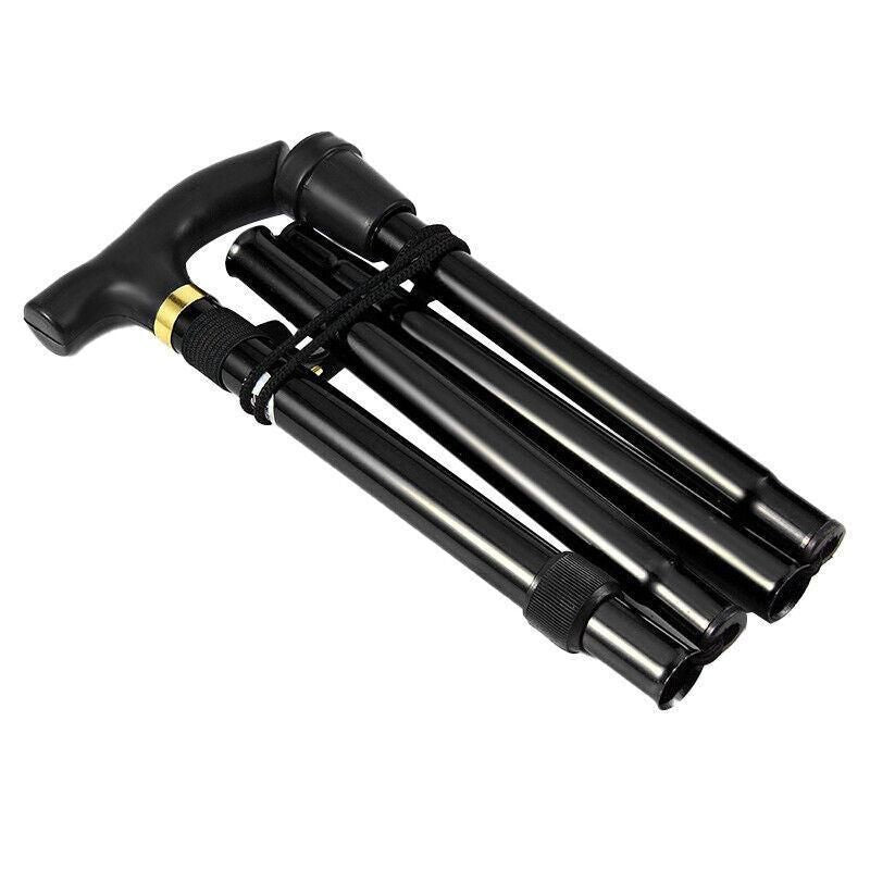 Folding Walking Stick Travel Cane Adjustable Height 82 to 92cm Aluminium Anti Slip - Brown