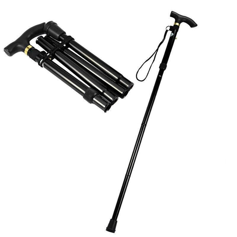 Folding Walking Stick Travel Cane Adjustable Height 82 to 92cm Aluminium Anti Slip - Brown