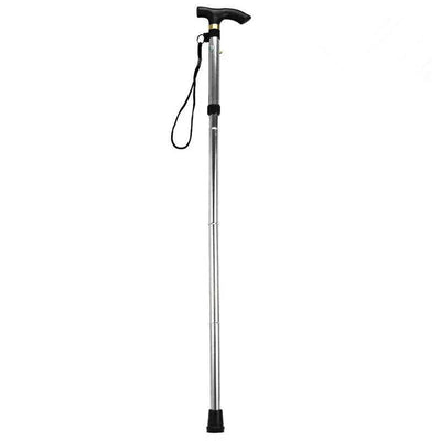 Folding Walking Stick Travel Cane Adjustable Height 82 to 92cm Aluminium Anti Slip - Silver
