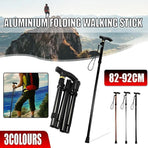 Folding Walking Stick Travel Cane Adjustable Height 82 to 92cm Aluminium Anti Slip - Silver