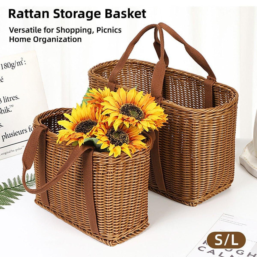 Imitation Rattan Woven Basket Shopping Basket Fruit Vegetable Storage Basket - Small