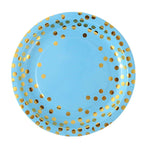 50-Pack Blue and Gold Polka Dot Disposable Paper Dessert Plates, 7 in