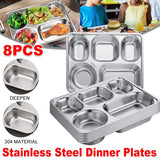 8pcs Stainless Steel Divided Dinner Plates Square Fast Food Plate for Students
