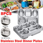 8pcs Stainless Steel Divided Dinner Plates Square Fast Food Plate for Students