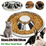 Stainless Steel Pet Bowl Slow Feeder Dish Puppy Dog Cat Food Feeding Weaning Bowl - L - Front View