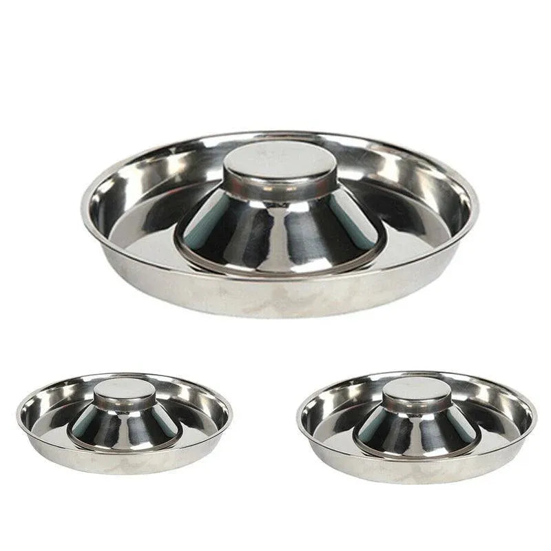 Stainless Steel Pet Bowl Slow Feeder Dish Puppy Dog Cat Food Feeding Weaning Bowl - L
