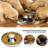Stainless Steel Pet Bowl Slow Feeder Dish Puppy Dog Cat Food Feeding Weaning Bowl - M - Close-Up Angle