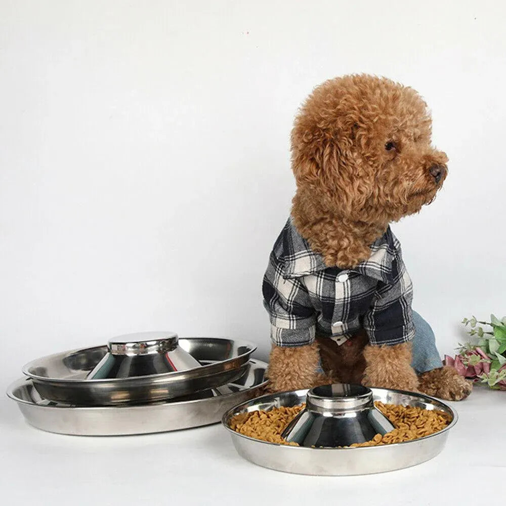 Stainless Steel Pet Bowl Slow Feeder Dish Puppy Dog Cat Food Feeding Weaning Bowl - M