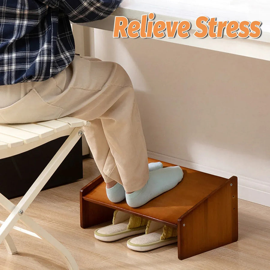 Home Office Bamboo Under Desk Footrest Adjustable Height Wooden Foot Rest Stool