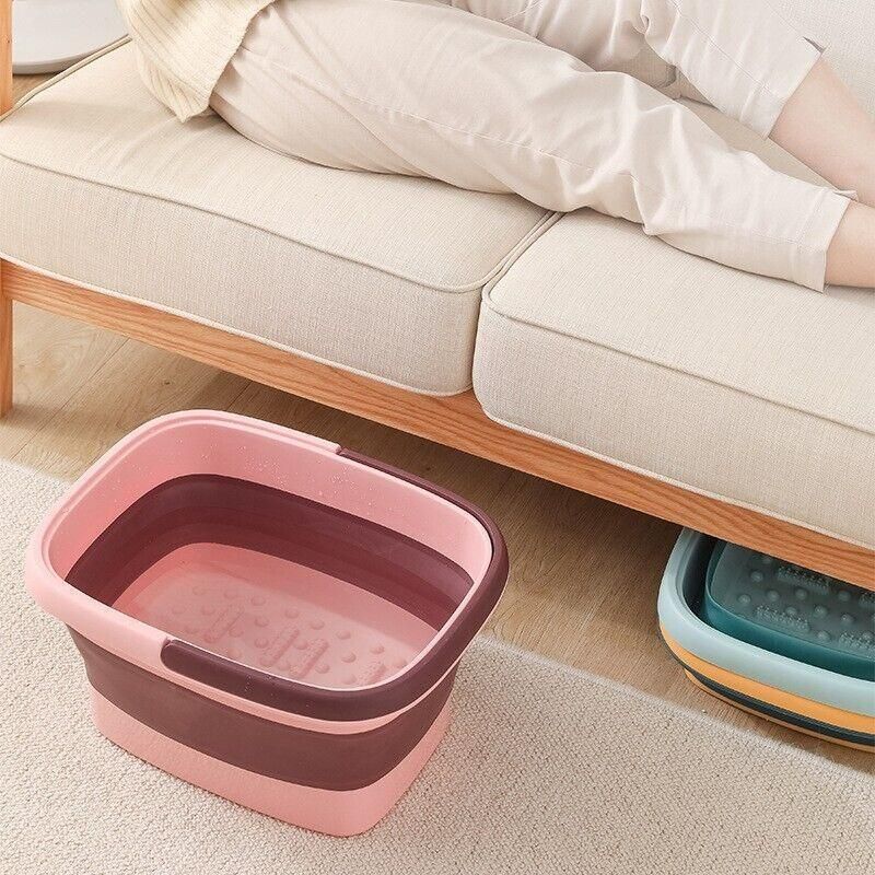 Folding Foot Spa Pedicure Bath Massage Tub Bucket Feet Basin Therapy Luxury - Blue
