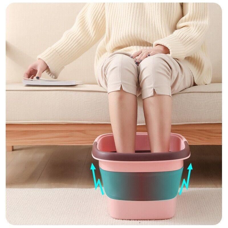 Folding Foot Spa Pedicure Bath Massage Tub Bucket Feet Basin Therapy Luxury - Blue