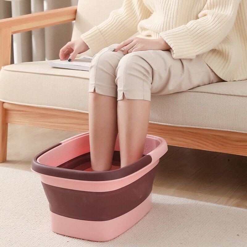 Folding Foot Spa Pedicure Bath Massage Tub Bucket Feet Basin Therapy Luxury - Pink