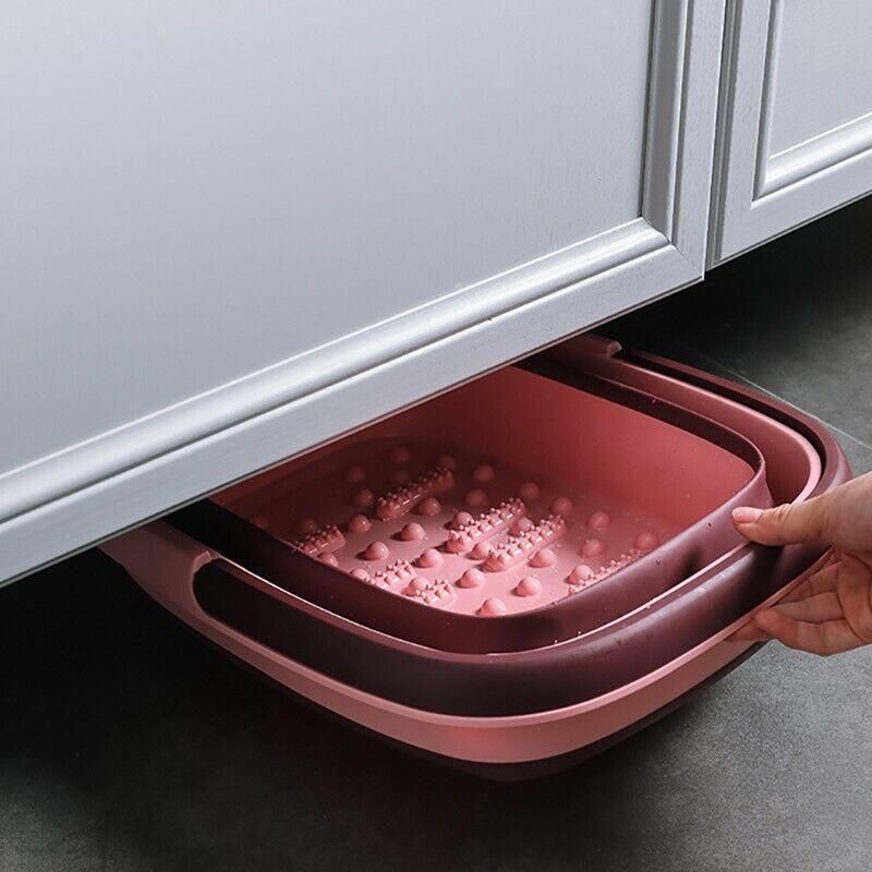Folding Foot Spa Pedicure Bath Massage Tub Bucket Feet Basin Therapy Luxury - Pink