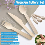 Wooden Cutlery Set Disposable Bamboo Wood Bulk Buy Forks Spoons Knives Party Eco