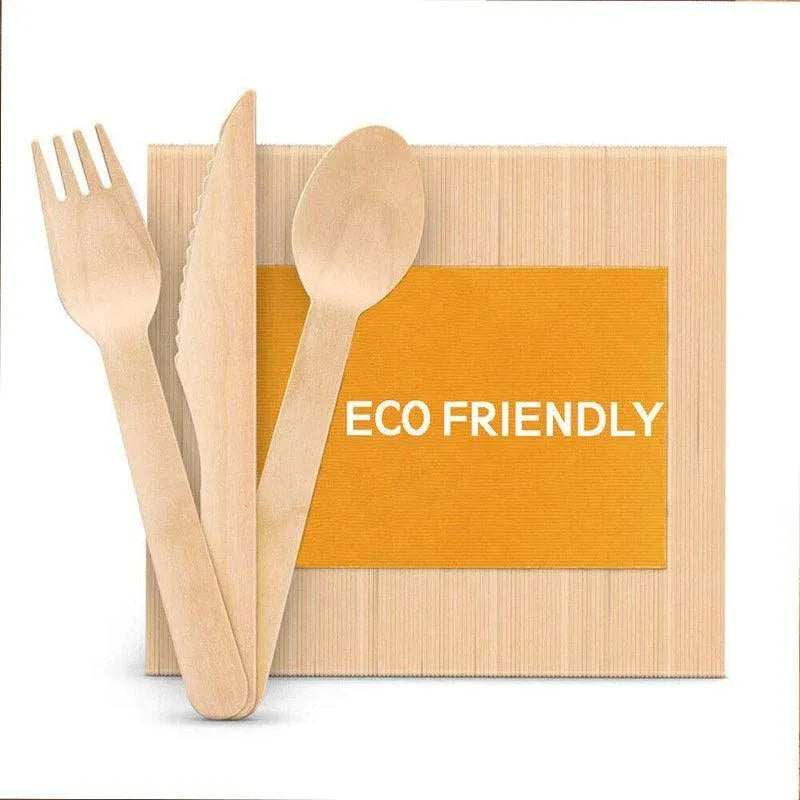 Wooden Cutlery Set Disposable Bamboo Wood Bulk Buy Forks Spoons Knives Party Eco