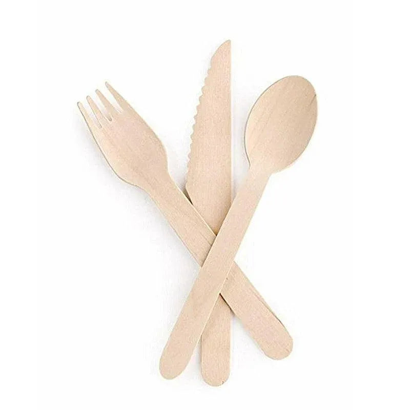 Wooden Cutlery Set Disposable Bamboo Wood Bulk Buy Forks Spoons Knives Party Eco