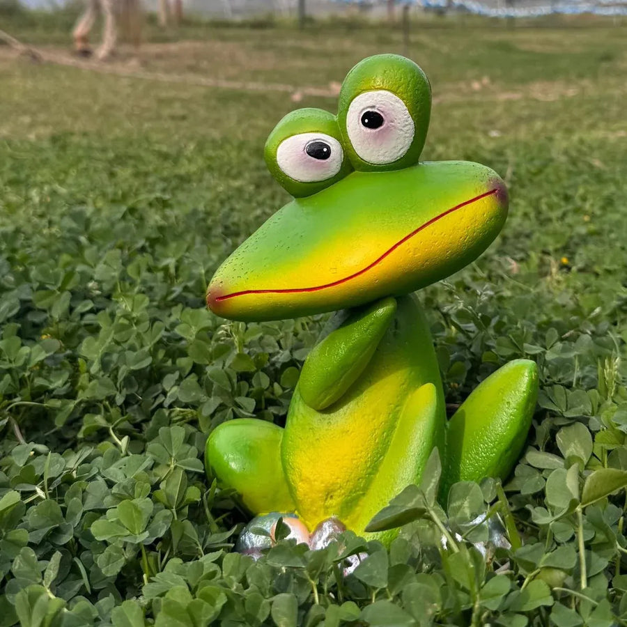 Outdoor Garden Frog Ornament Lawn Statue Animal Decor Resin Craft Sculpture - Orange