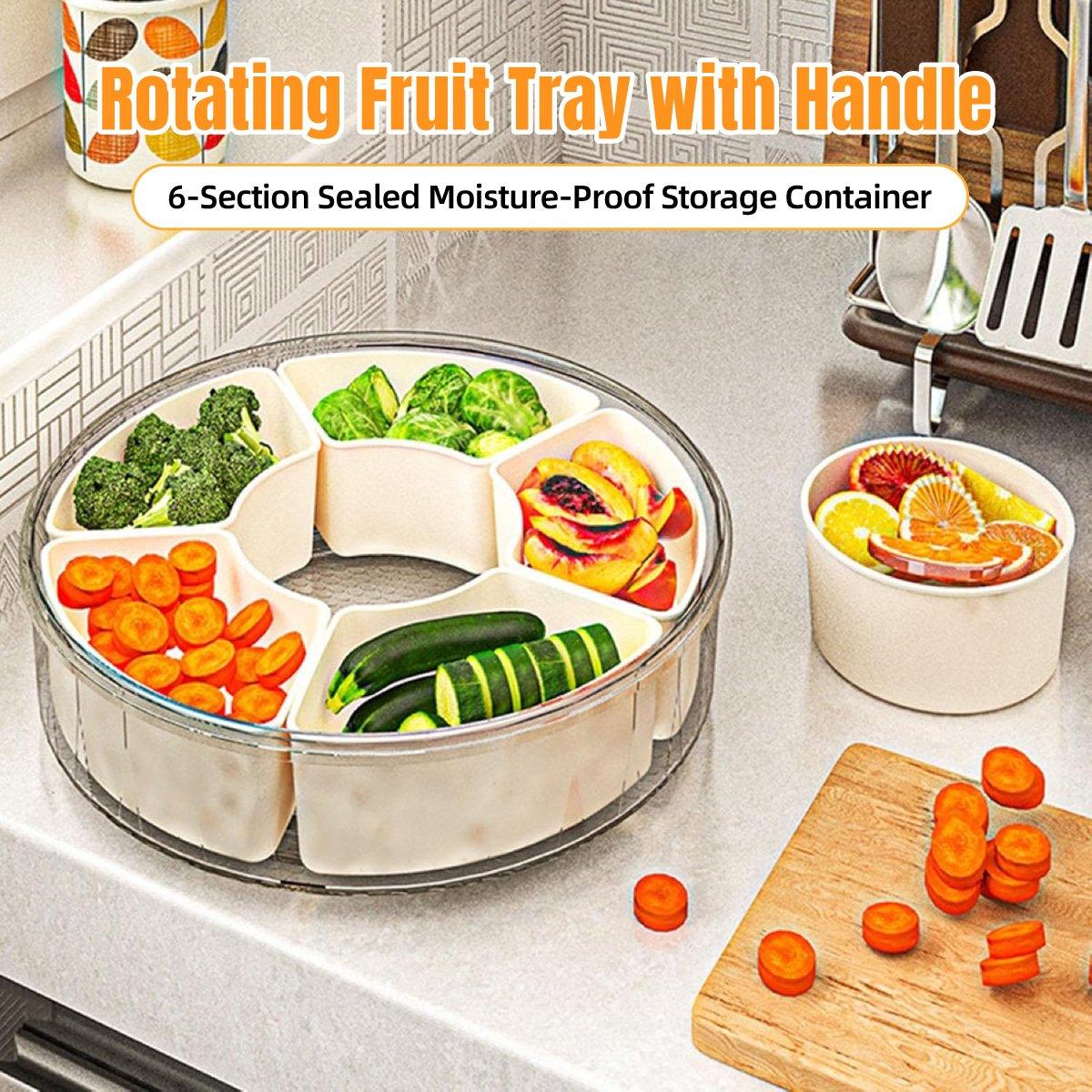 Six Compartment Rotary Fruit Plate Portable Round Snack Box with Lid for Home