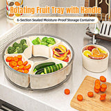 Six Compartment Rotary Fruit Plate Portable Round Snack Box with Lid for Home