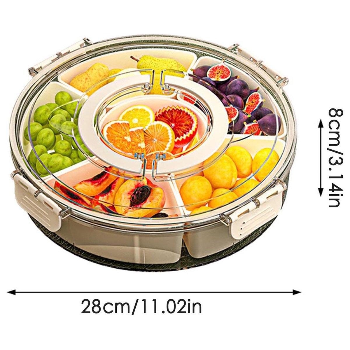 Six Compartment Rotary Fruit Plate Portable Round Snack Box with Lid for Home