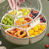 Six Compartment Rotary Fruit Plate Portable Round Snack Box with Lid for Home - Top-Down View
