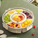 Six Compartment Rotary Fruit Plate Portable Round Snack Box with Lid for Home - 45-Degree Angle