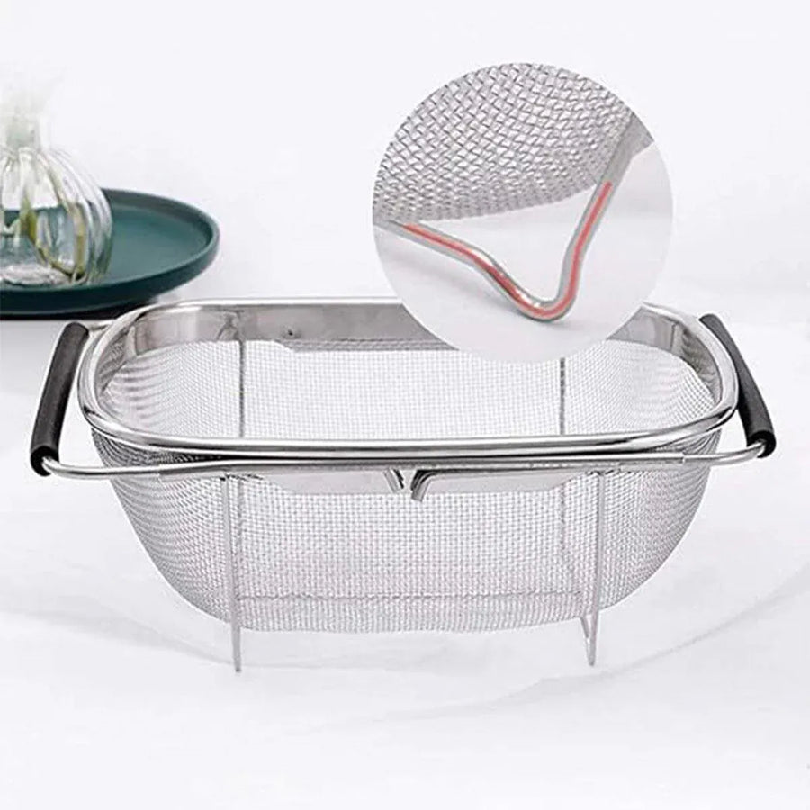 Stainless Steel Telescopic Sink Basket Multi Purpose Fruit Vegetable Strainer