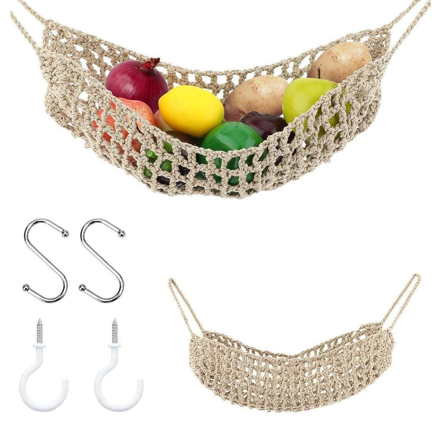 Under Desk Hanging Fruit Basket Kitchen Storage Net Home Organizer for Fruits - White