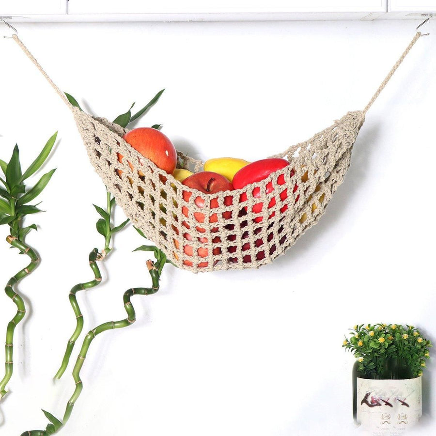 Under Desk Hanging Fruit Basket Kitchen Storage Net Home Organizer for Fruits - White