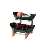 Modern Multi-layer Bamboo Fruit Snack Plate Rack Creative Living Room Plate Rack - Beige - Rear View