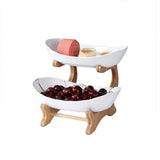 Modern Multi-layer Bamboo Fruit Snack Plate Rack Creative Living Room Plate Rack - White - Close-Up Angle