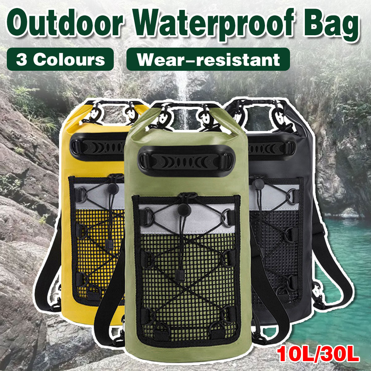 Outdoor Waterproof Dry Bag Roll Top Sack Rafting Swimming Hiking Travel Gear - Green - 30L