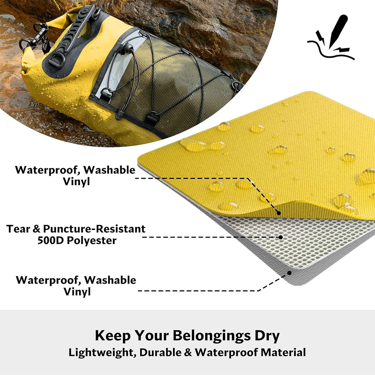 Outdoor Waterproof Dry Bag Roll Top Sack Rafting Swimming Hiking Travel Gear - Yellow - 30L