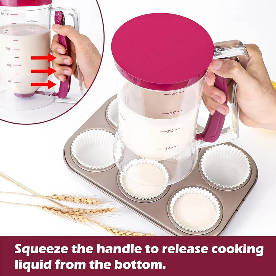 Batter Dispenser Measuring Cup Funnel Cake Cupcake Pancake Baking Tool - Red