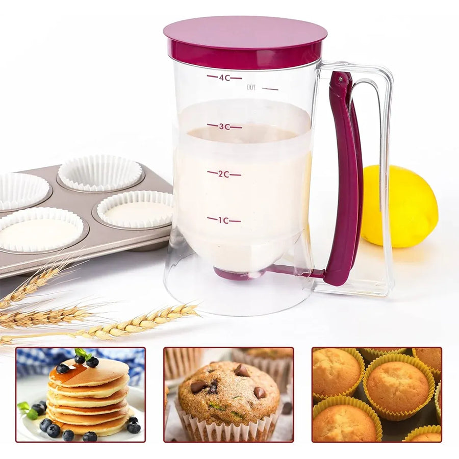 Batter Dispenser Measuring Cup Funnel Cake Cupcake Pancake Baking Tool - Red