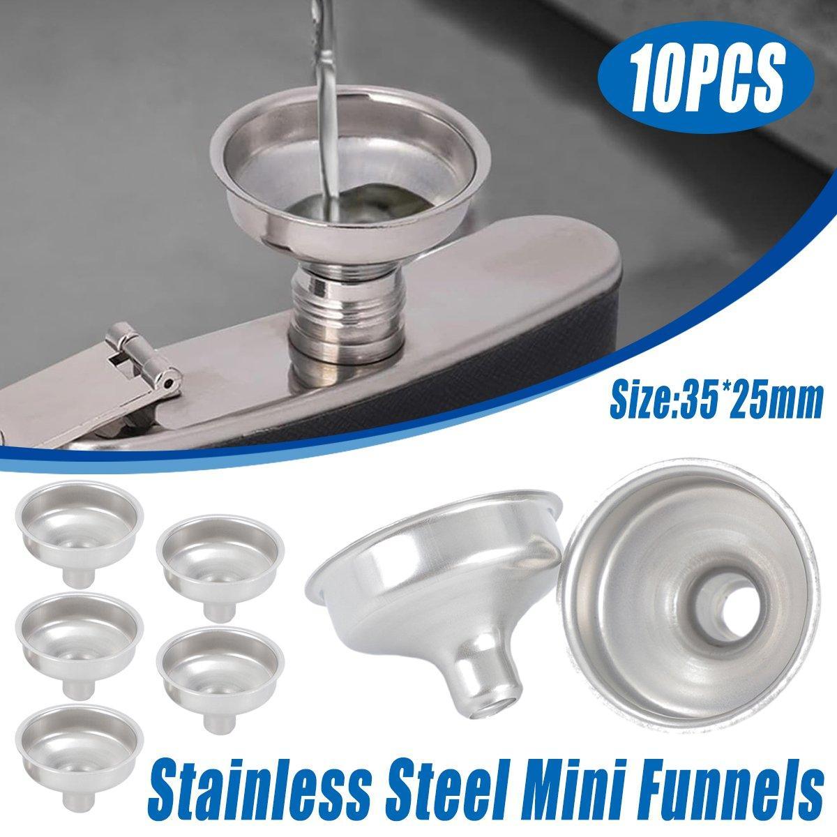 10 PCS Stainless Steel Small Funnel Set for Hip Flasks Camping Kitchen Use