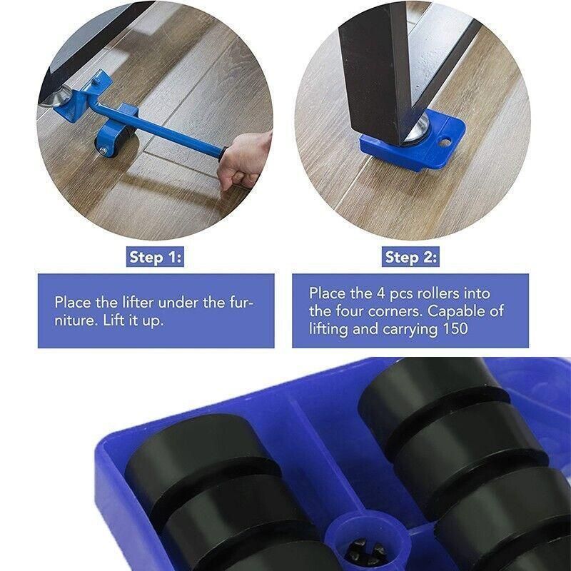 Furniture Lifter and Mover Tool Set 5PCS Heavy Duty Roller Sliders for Moving