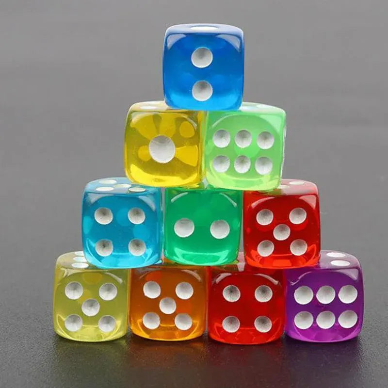12-48PCS 6 Sided Games Dice Transparent Coloured Game Play Toy Bulk Board Game - 12PCS