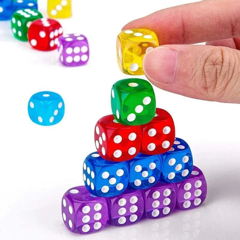 12-48PCS 6 Sided Games Dice Transparent Coloured Game Play Toy Bulk Board Game - 12PCS