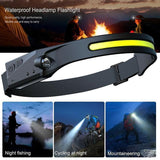 Cob Led Motion Sensor Head Torch Headlight Usb Headlamp Waterproof  Rechargeable - 45-Degree Angle